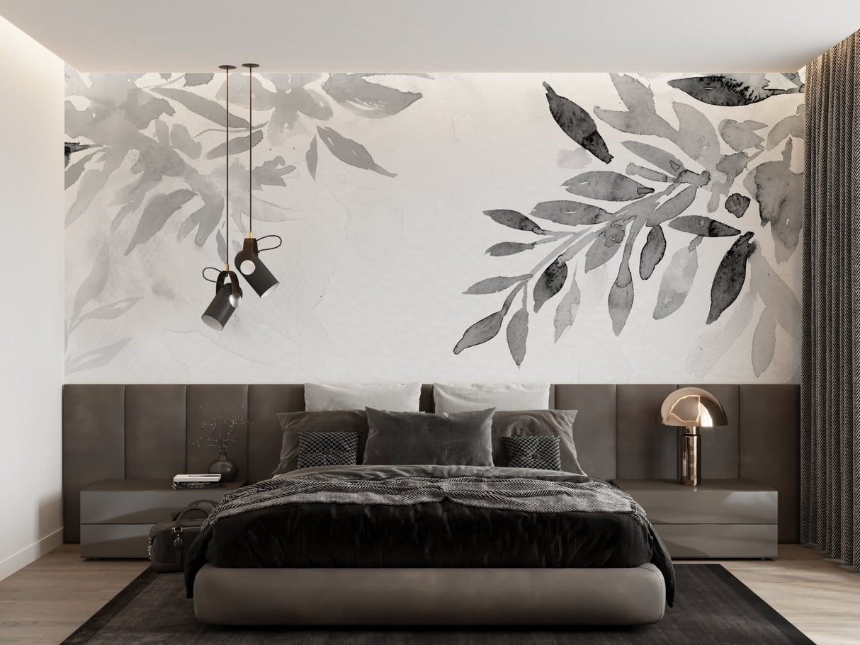 Watercolor leaf pattern adding elegance to home office space