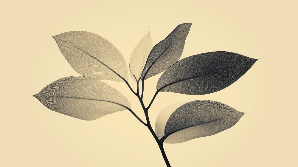 Minimalist leaf art wallpaper design file showing detailed grey and beige foliage pattern