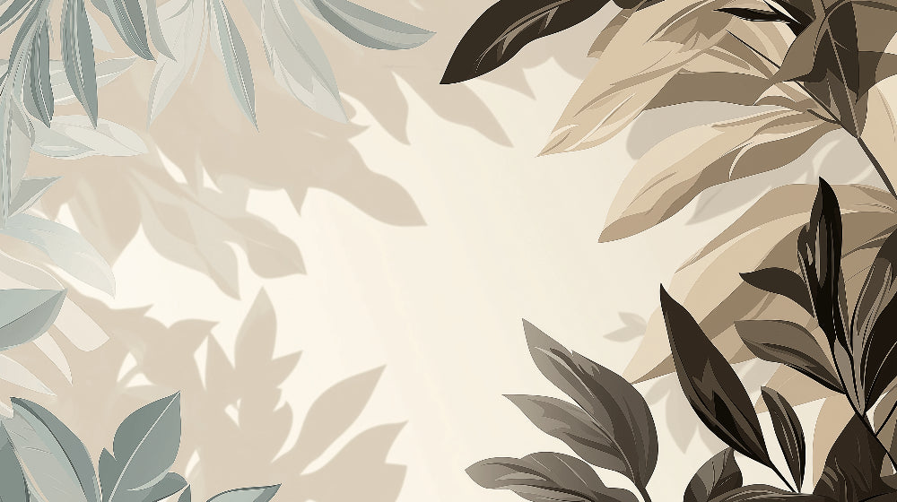 Minimalist foliage wallpaper design file showing neutral tones and elegant leaf pattern