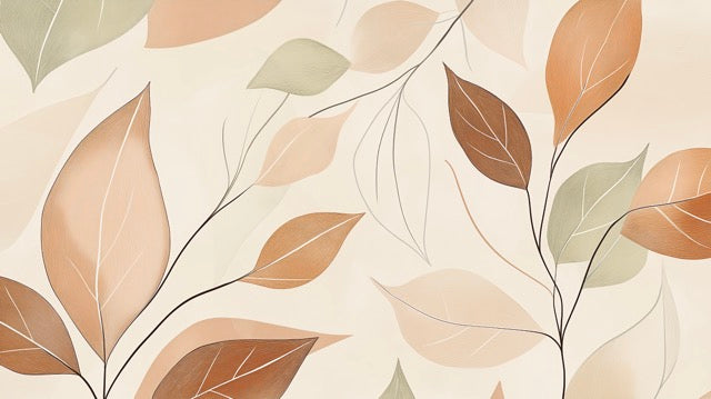 Minimalist leaf pattern design file showing terracotta and sage foliage arrangement on cream background