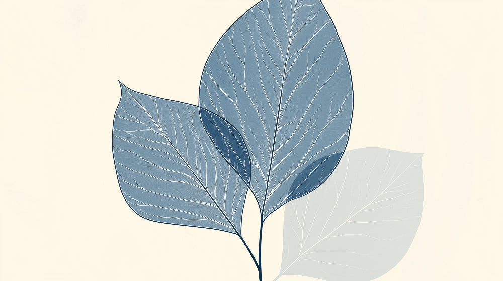Modern blue botanical wallpaper design file showing detailed leaf pattern and textures