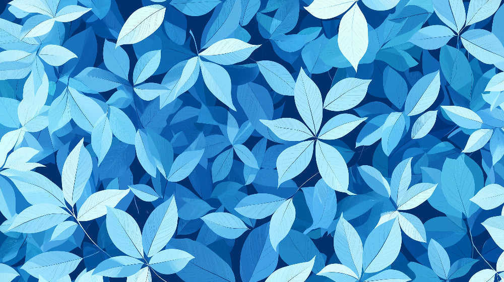 Modern blue leaf pattern design file showing detailed botanical elements in turquoise and navy tones