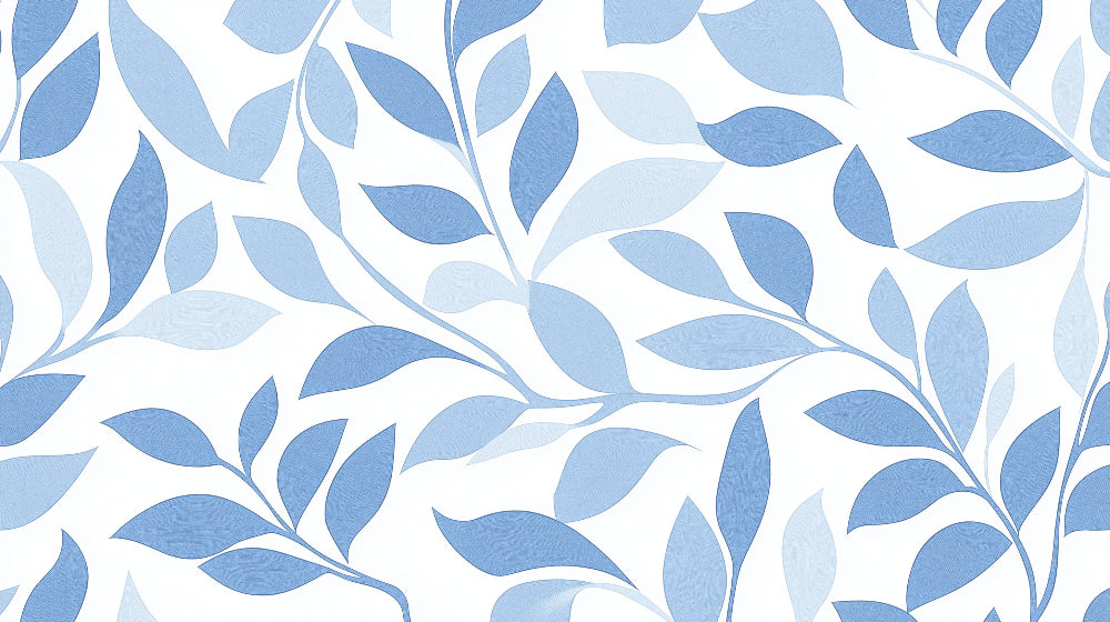 Modern blue leaves wallpaper design file showing detailed pattern and true colors