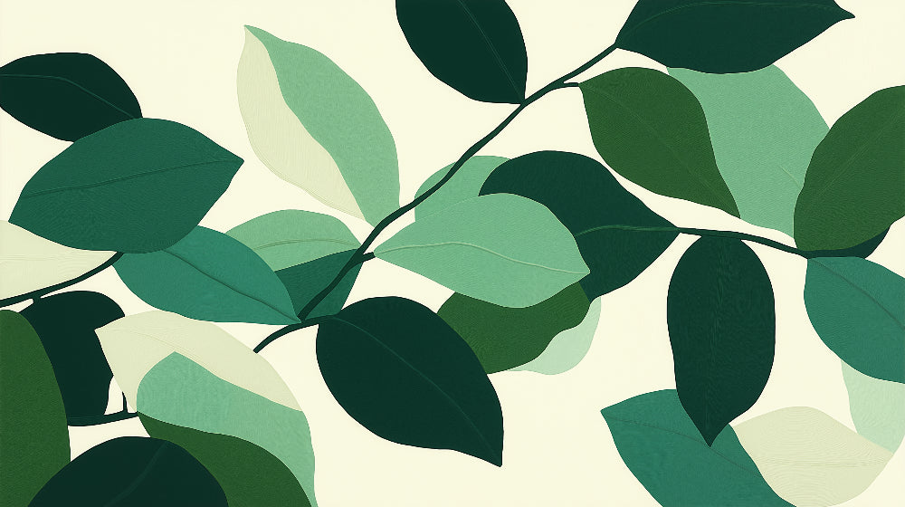 Modern Botanical Green Leaves design file showing detailed leaf pattern and rich green color palette