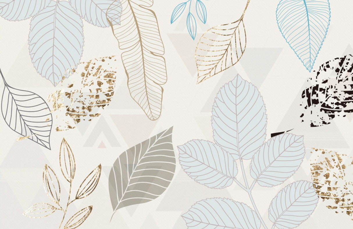 Design file of elegant botanical line art pattern with gold leaf details on ivory background