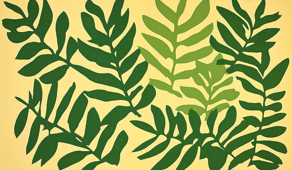 Green and yellow botanical wallpaper design file showing leaf pattern and color detail