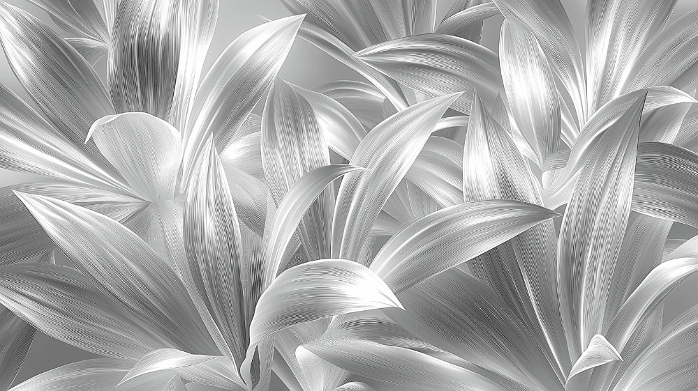 Modern silver leaf wallpaper design file showing detailed metallic foliage pattern