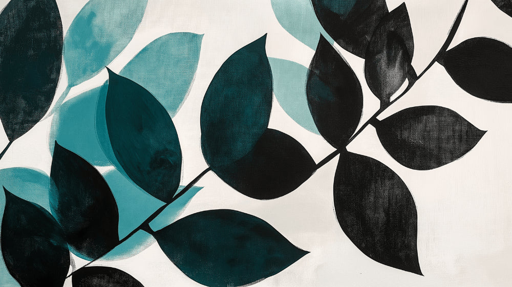 Modern teal and black leaves design file showing the full pattern detail