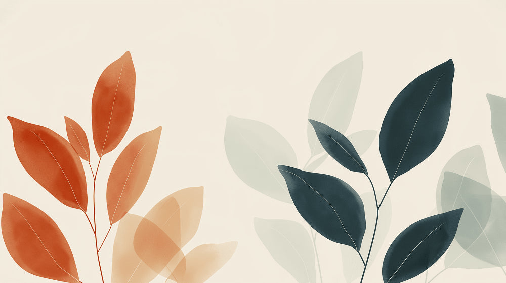 Minimalist foliage wallpaper design file showing terracotta and green leaves pattern