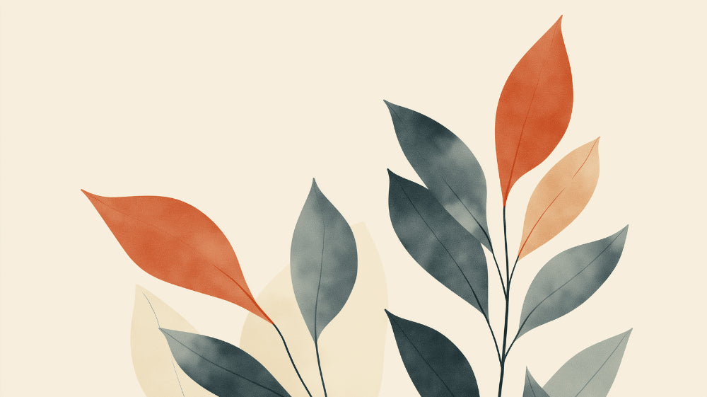 Minimalist leaf pattern design file showing detailed terracotta and grey foliage on beige background