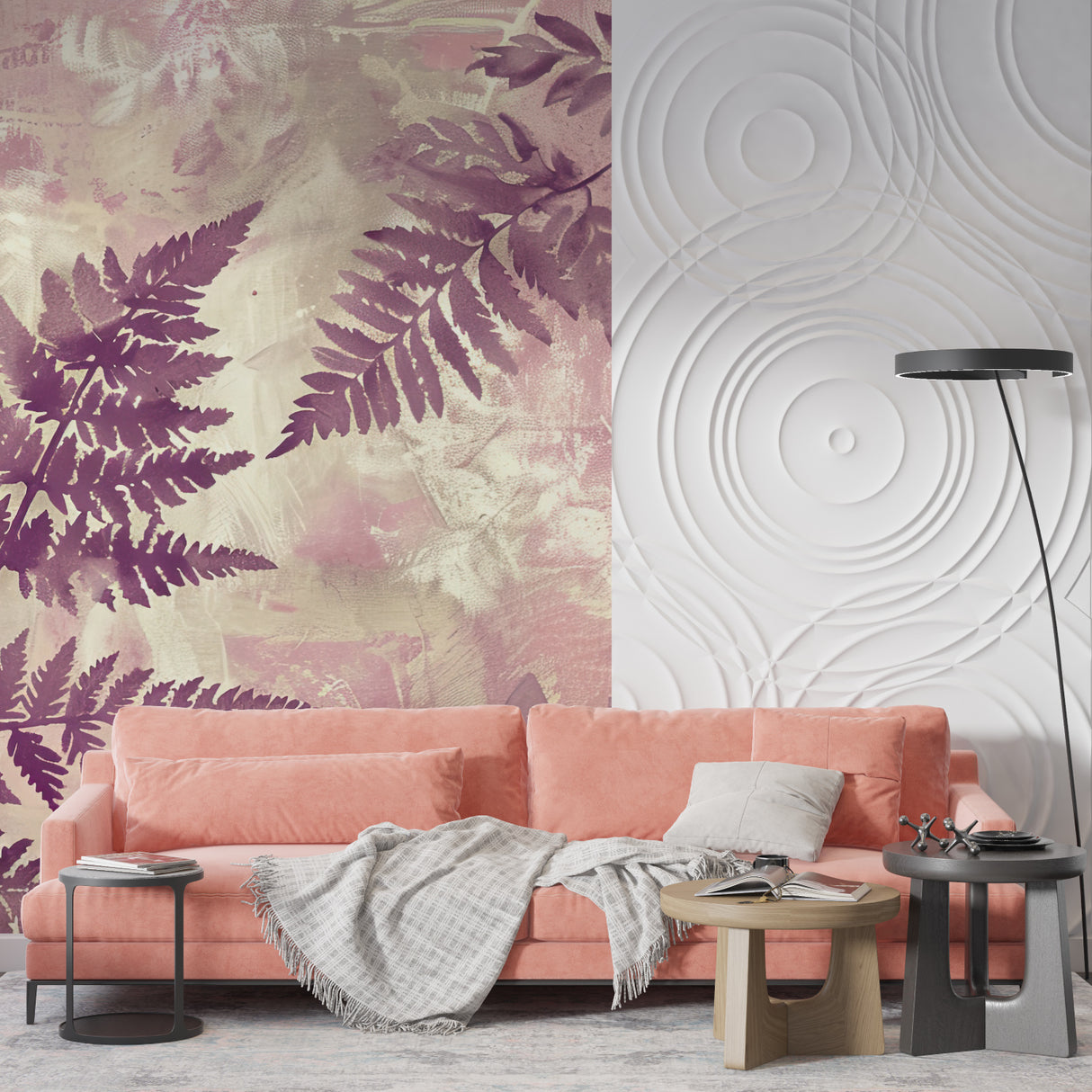 Watercolor Fern Wallpaper in dining room with modern furniture