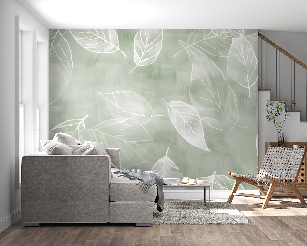 Bathroom transformed with green foliage wallpaper pattern