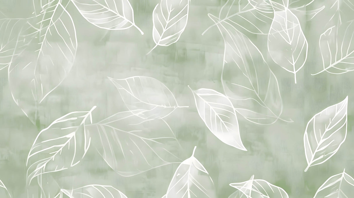 Design file of white botanical leaves on sage green background pattern