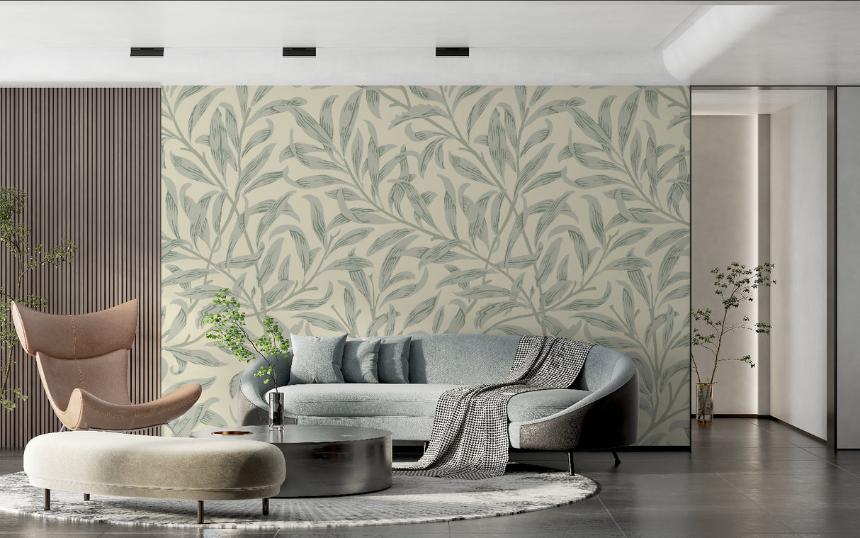 Nature-inspired wallpaper bringing calm to a dining room