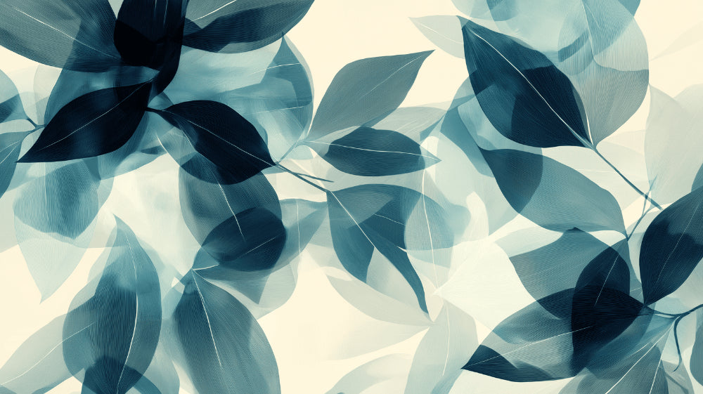 Translucent blue leaves design file showing detailed botanical pattern and rich color variations
