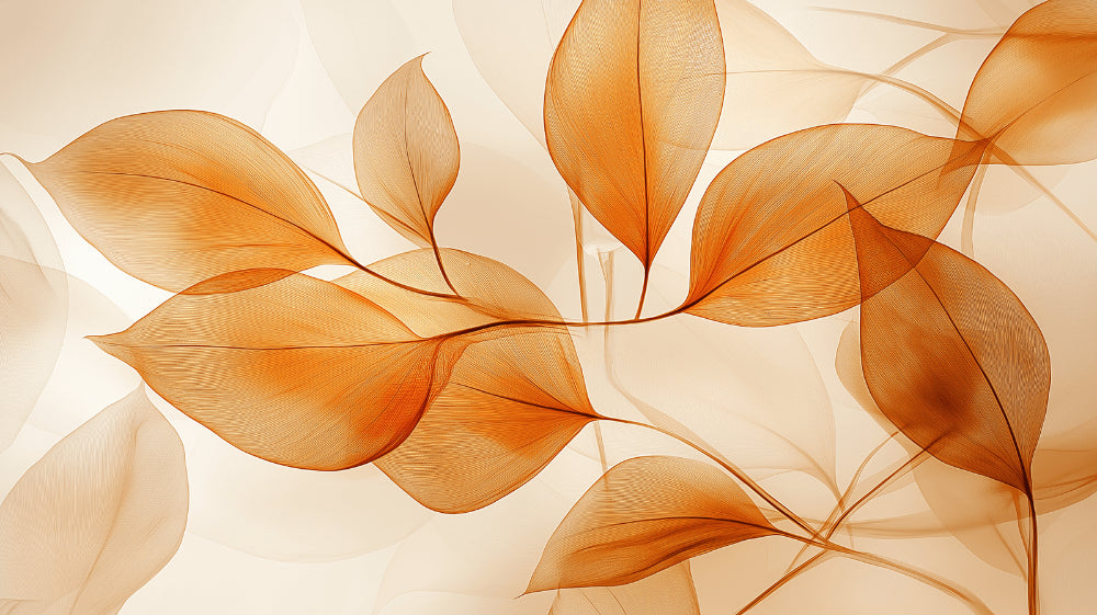Translucent orange leaves design file showing detailed botanical pattern with warm beige background