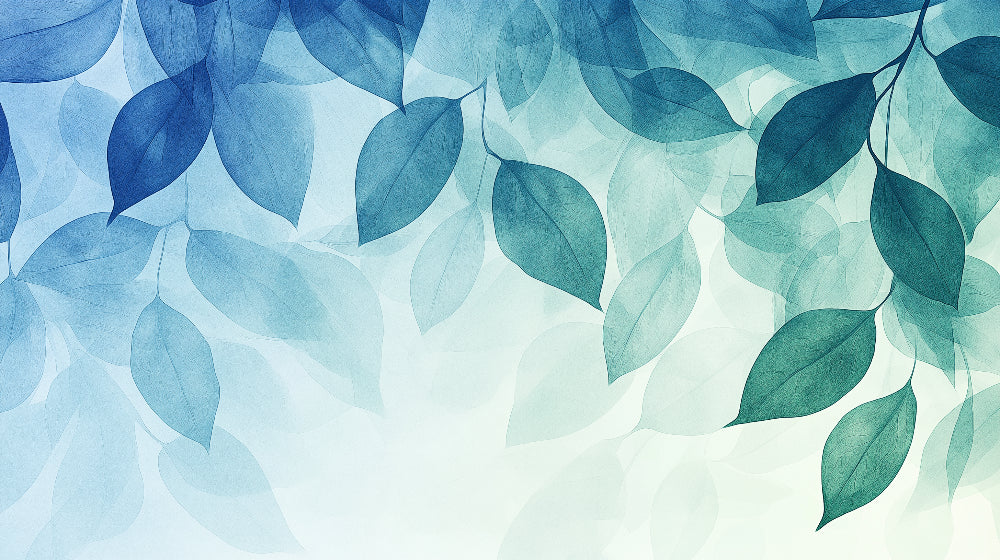 Watercolor blue leaf wallpaper design file showing detailed translucent foliage pattern