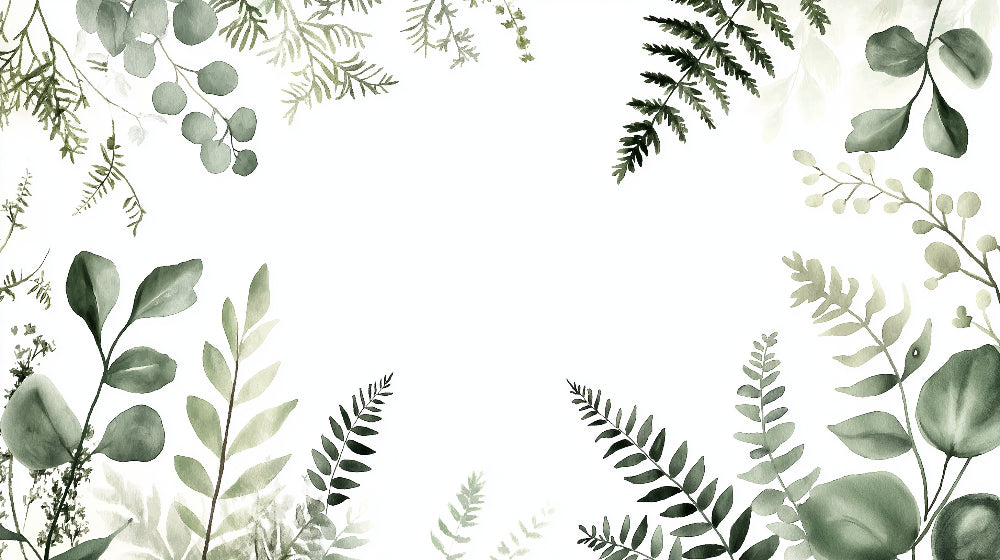 Botanical watercolor wallpaper mural creating a fresh green accent in a bright modern living room with natural light