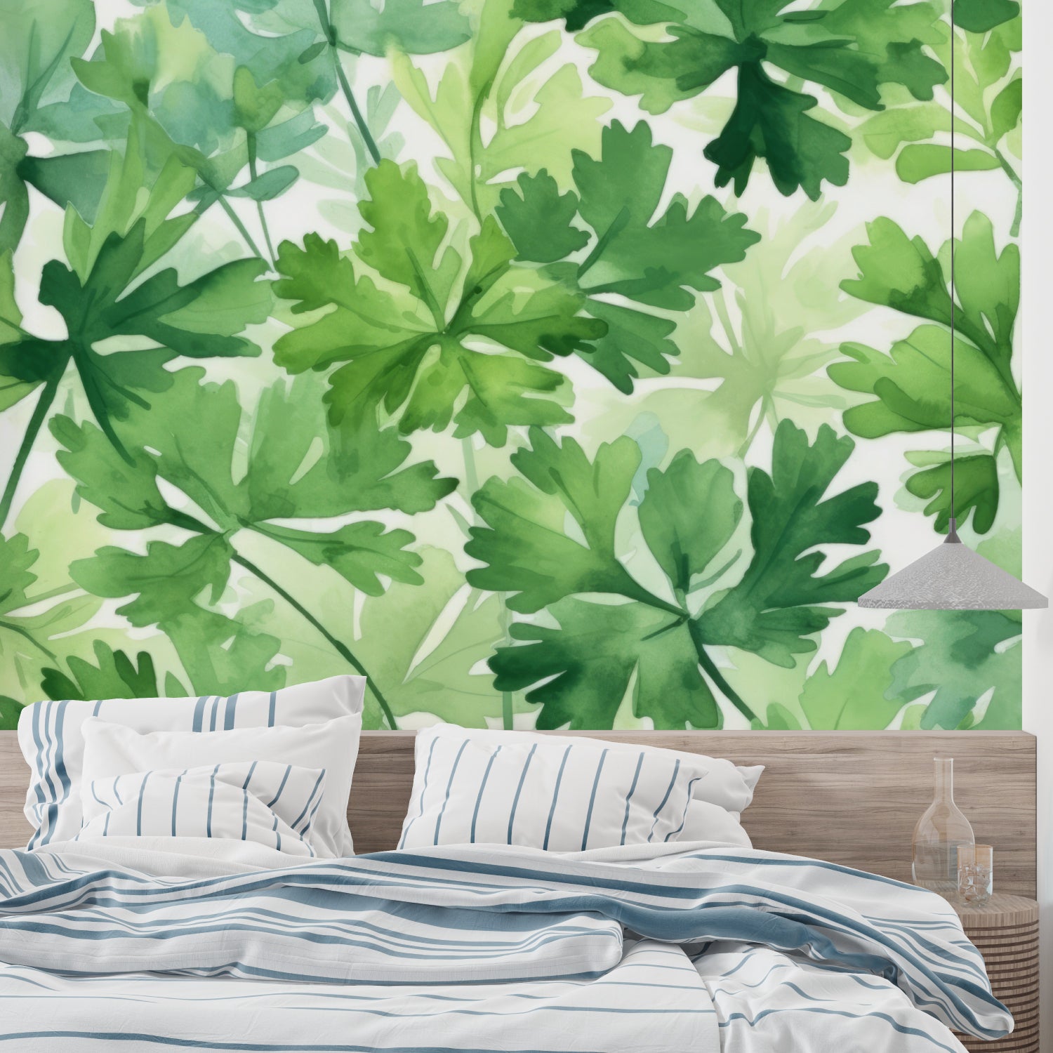 Fresh foliage wallpaper adding natural touch to dining room