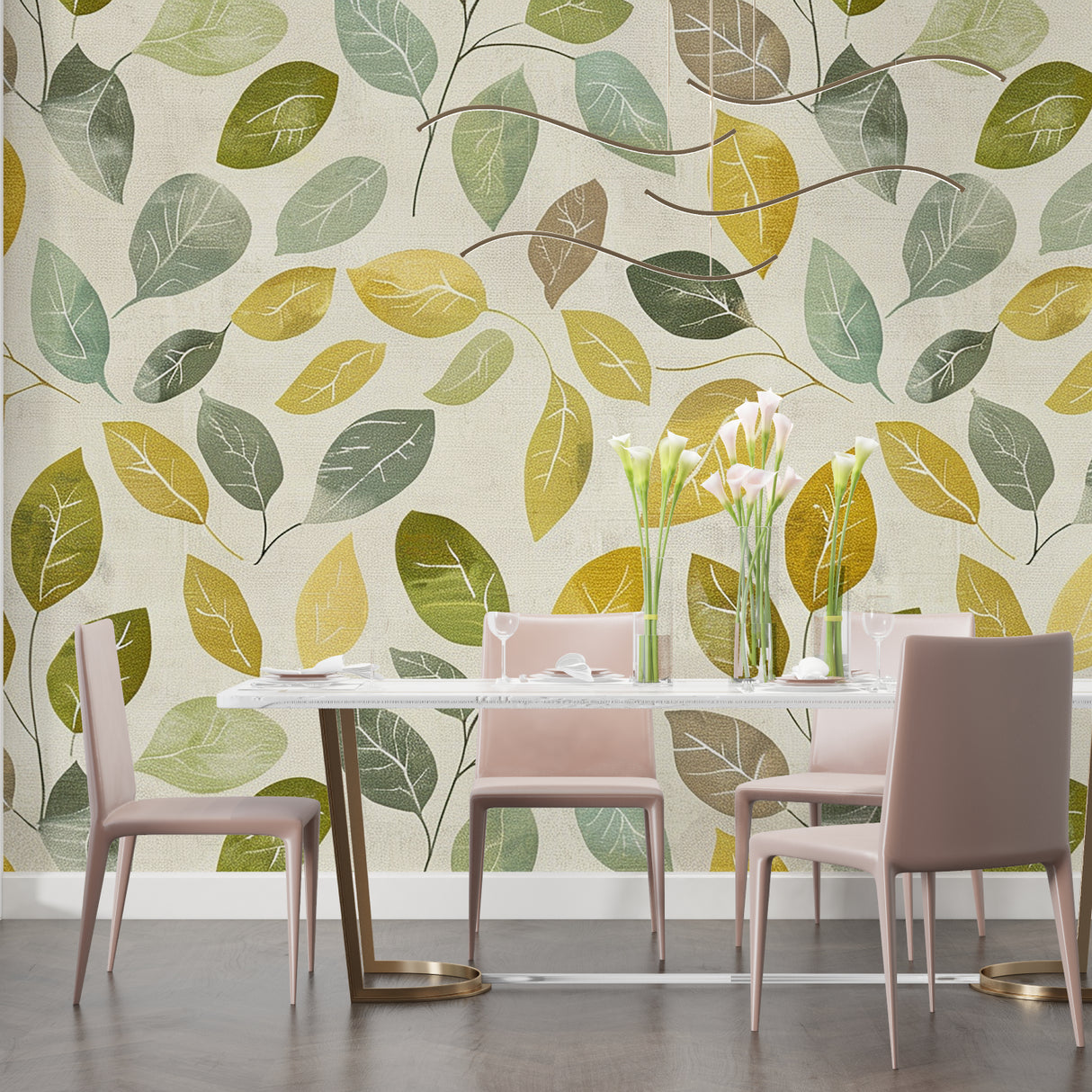 Modern botanical wallpaper brightening up bedroom walls