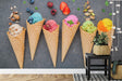 Ice cream wallpaper mural bringing joy to a modern kitchen with white cabinets and natural lighting