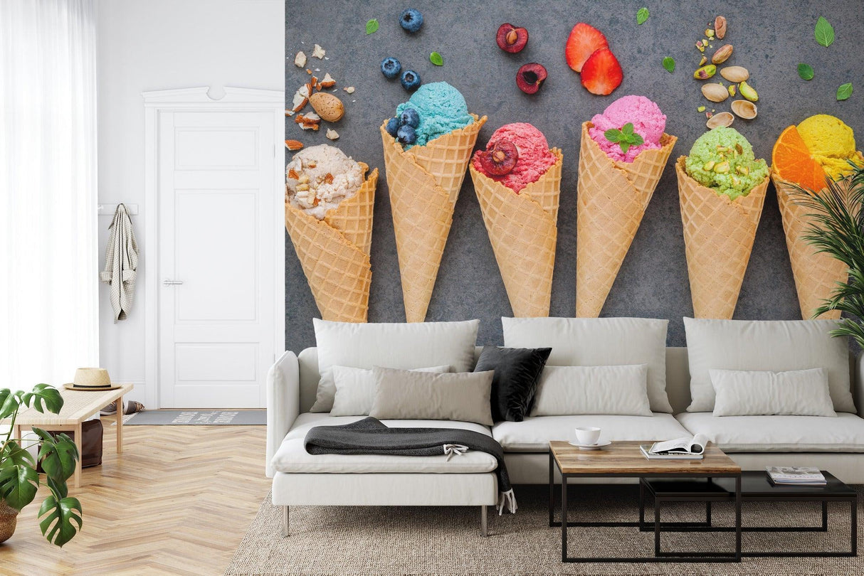 Ice cream wall mural creating a fun atmosphere in a family dining room