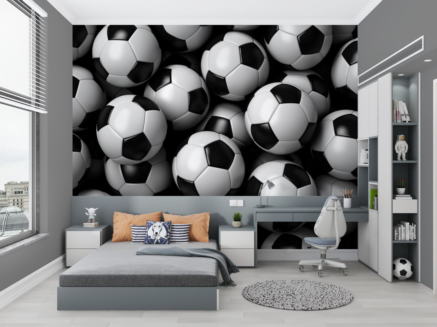 Football theme mural wallpaper installed in stylish game room with pool table