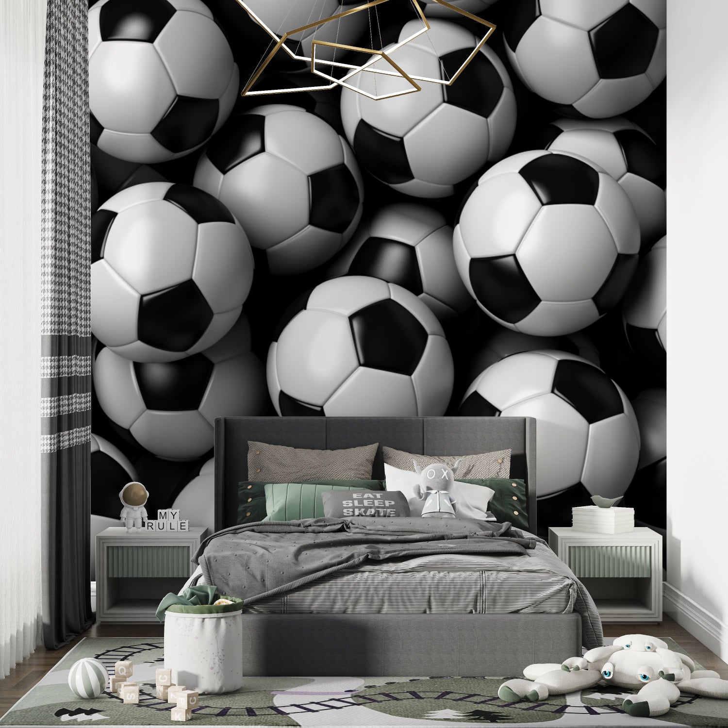 Black and white football wallpaper transforming home gym space