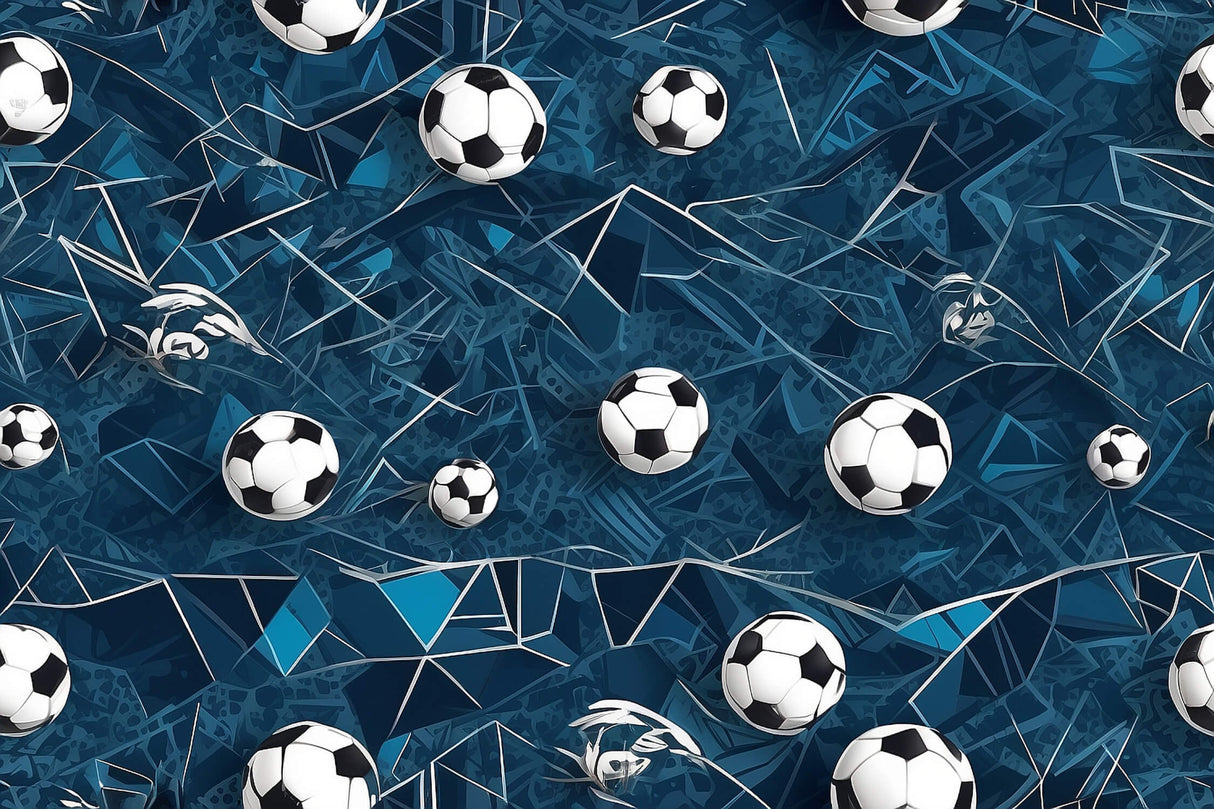 Football wallpaper design file showing detailed geometric pattern with soccer balls on blue background