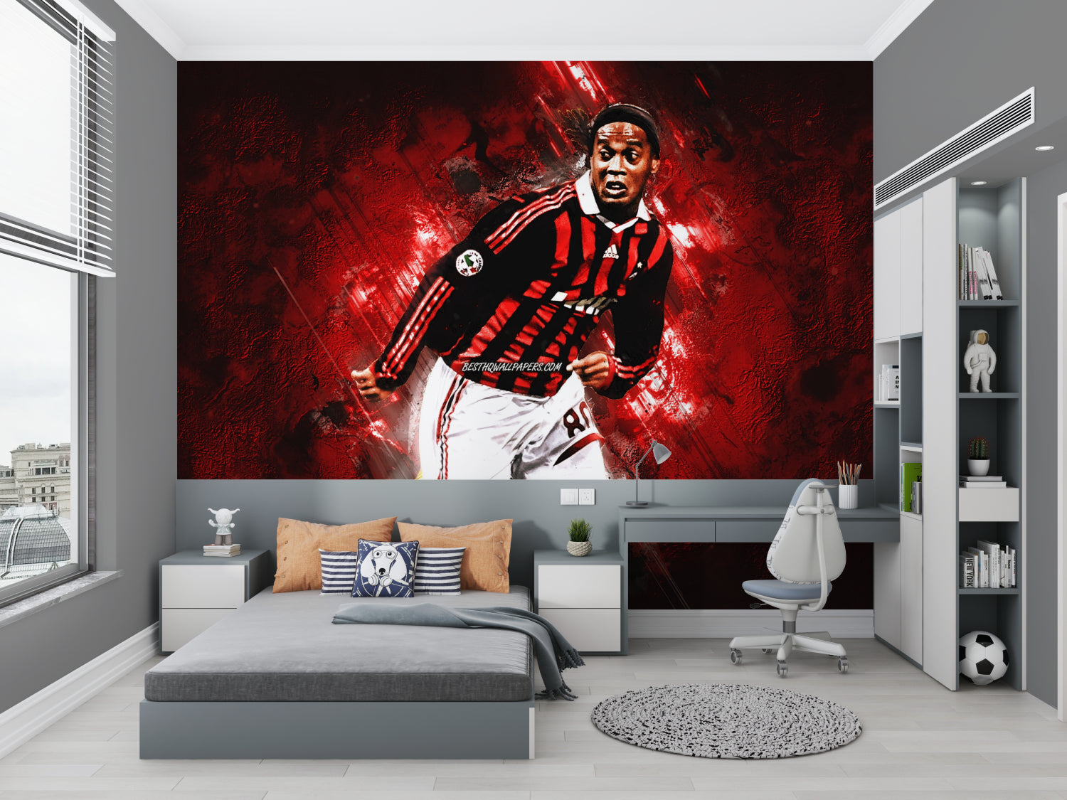 Dynamic football mural installation in sports bar showing scale and impact
