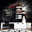 Football wallpaper mural showcased in modern teen bedroom with gaming setup
