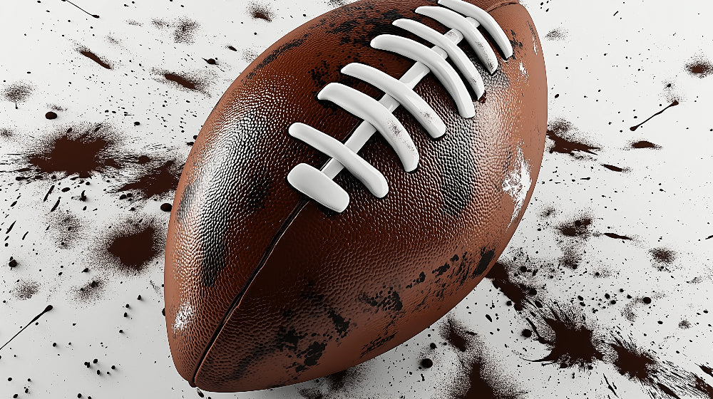 Football wallpaper design file showing detailed leather texture and artistic black splashes