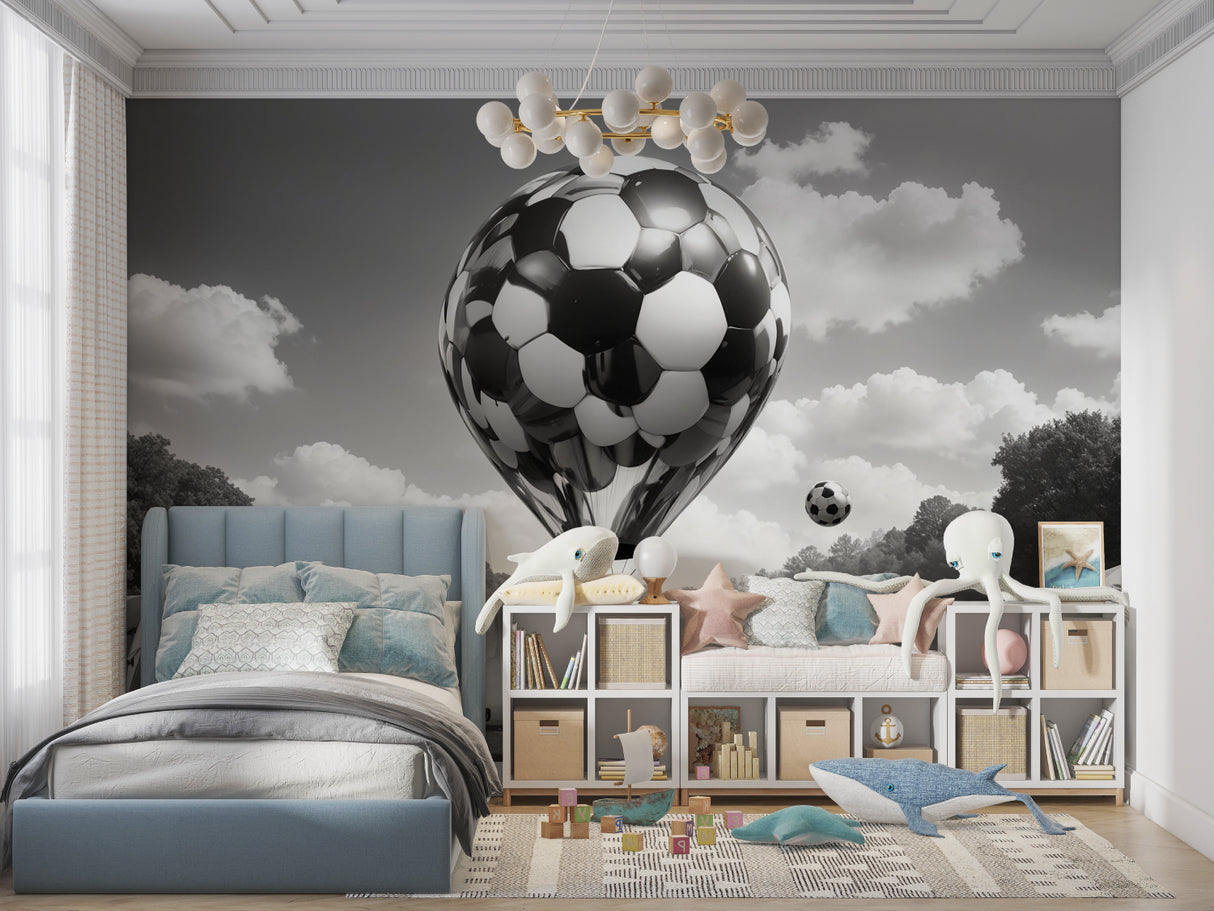 Football wall design installed in home office highlighting monochrome aesthetic