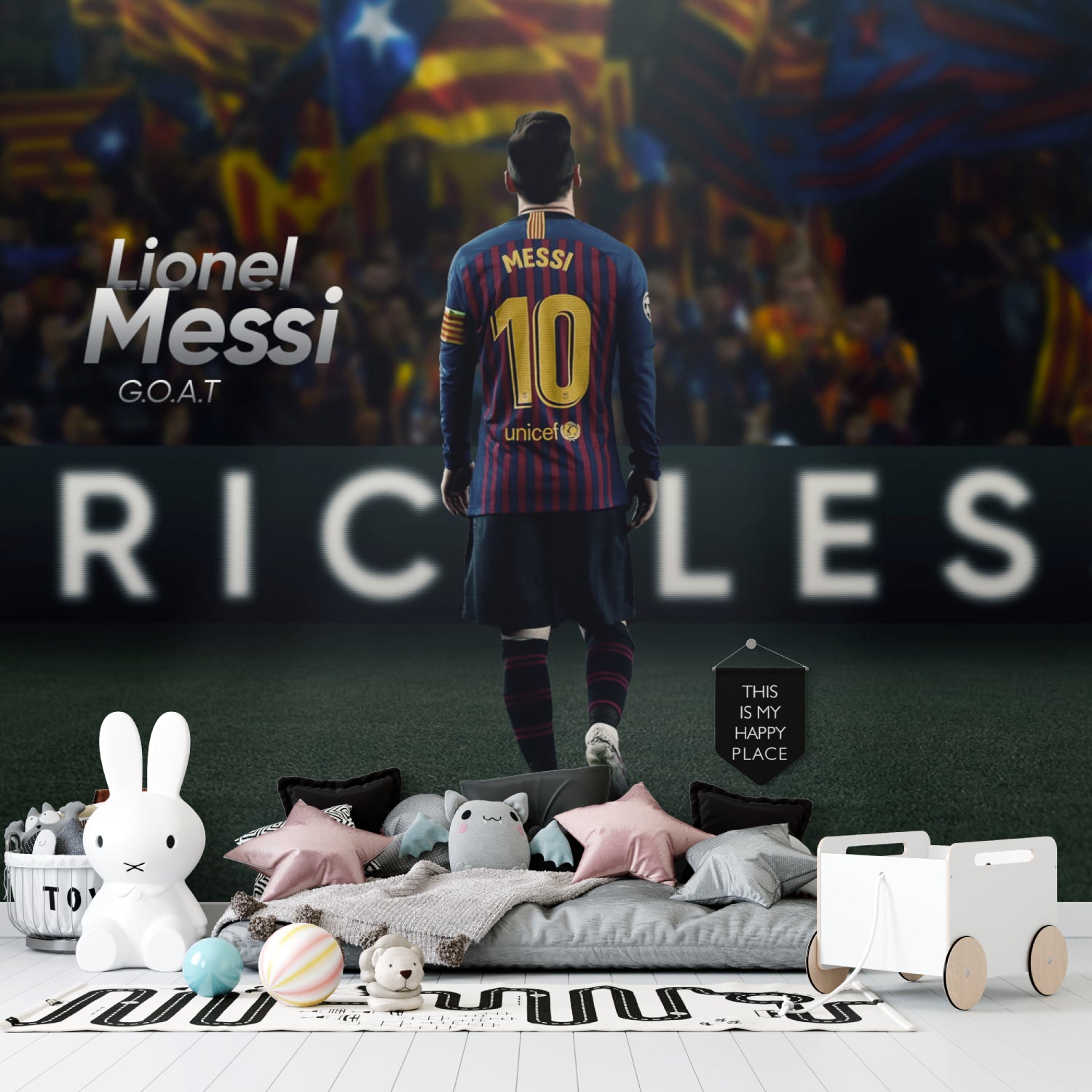 Soccer legend wallpaper adding excitement to a sports bar entertainment area