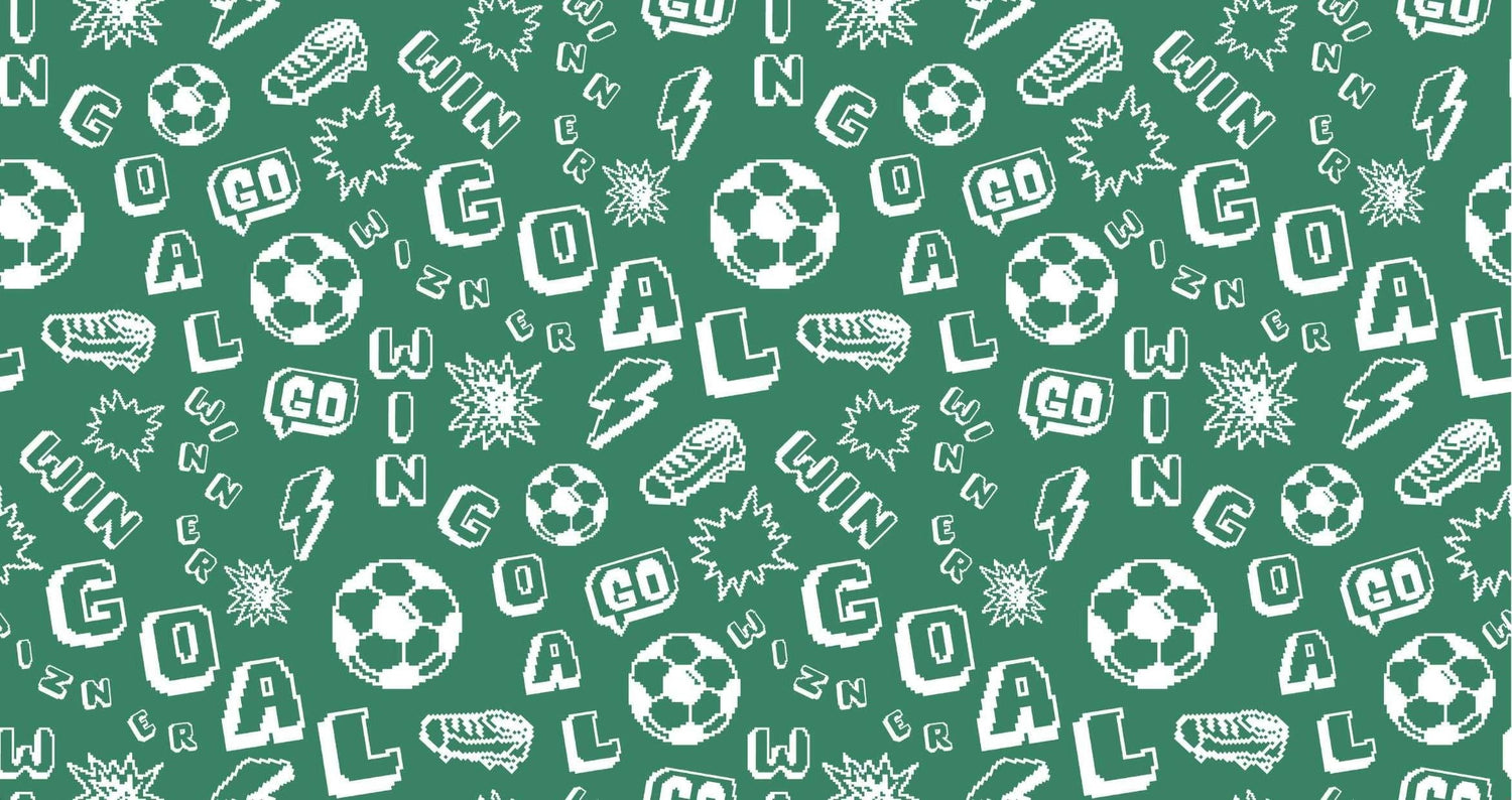 Pixel football wallpaper design file showing retro gaming pattern with footballs and arcade elements