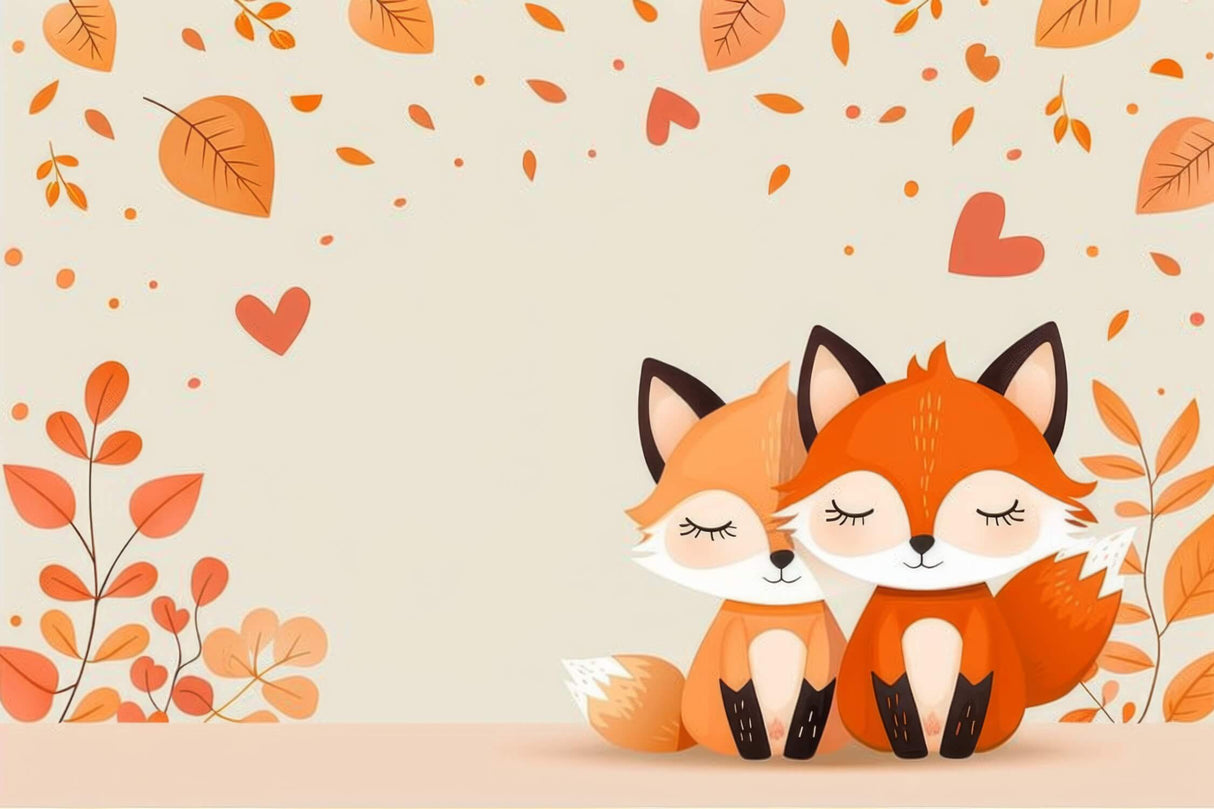 Fox couple design file showing detailed autumn leaves pattern and soft color palette