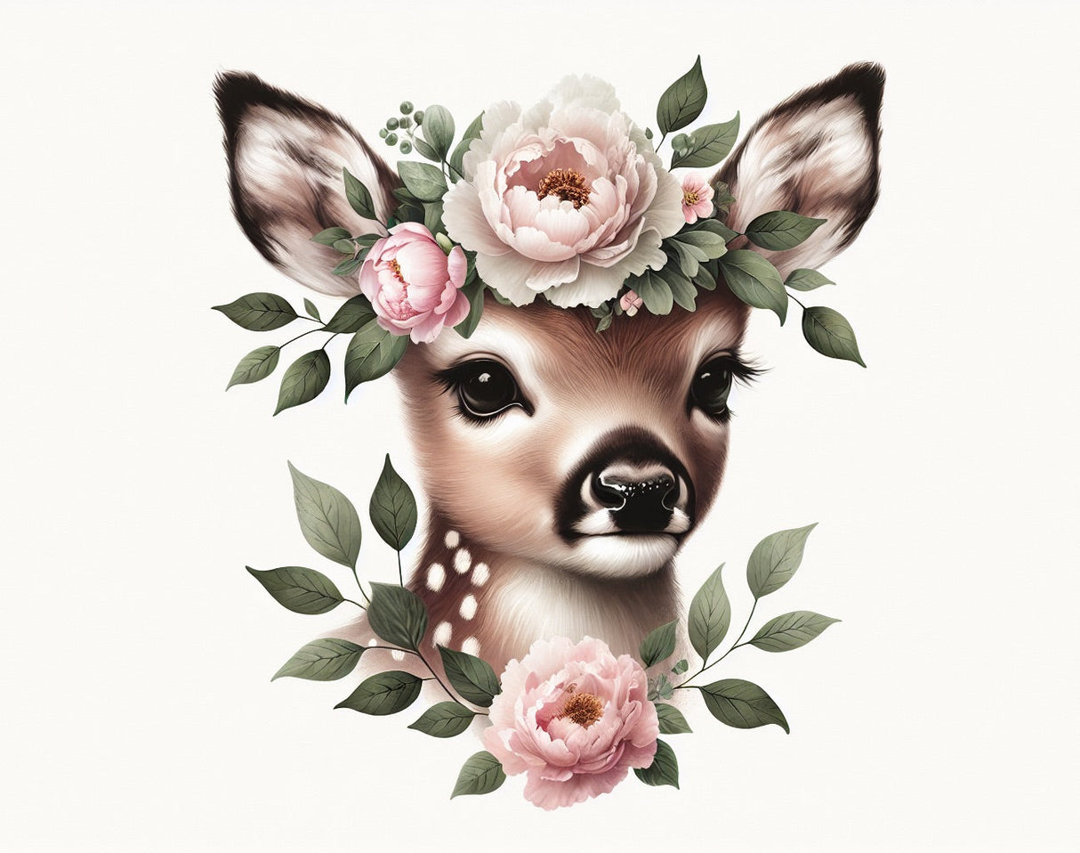 Deer wallpaper design file showing detailed peony crown and gentle expression