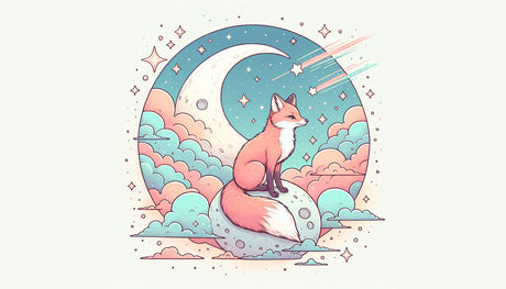 Forest animal wallpaper design file showing dreamy fox on moon with twinkling stars pattern