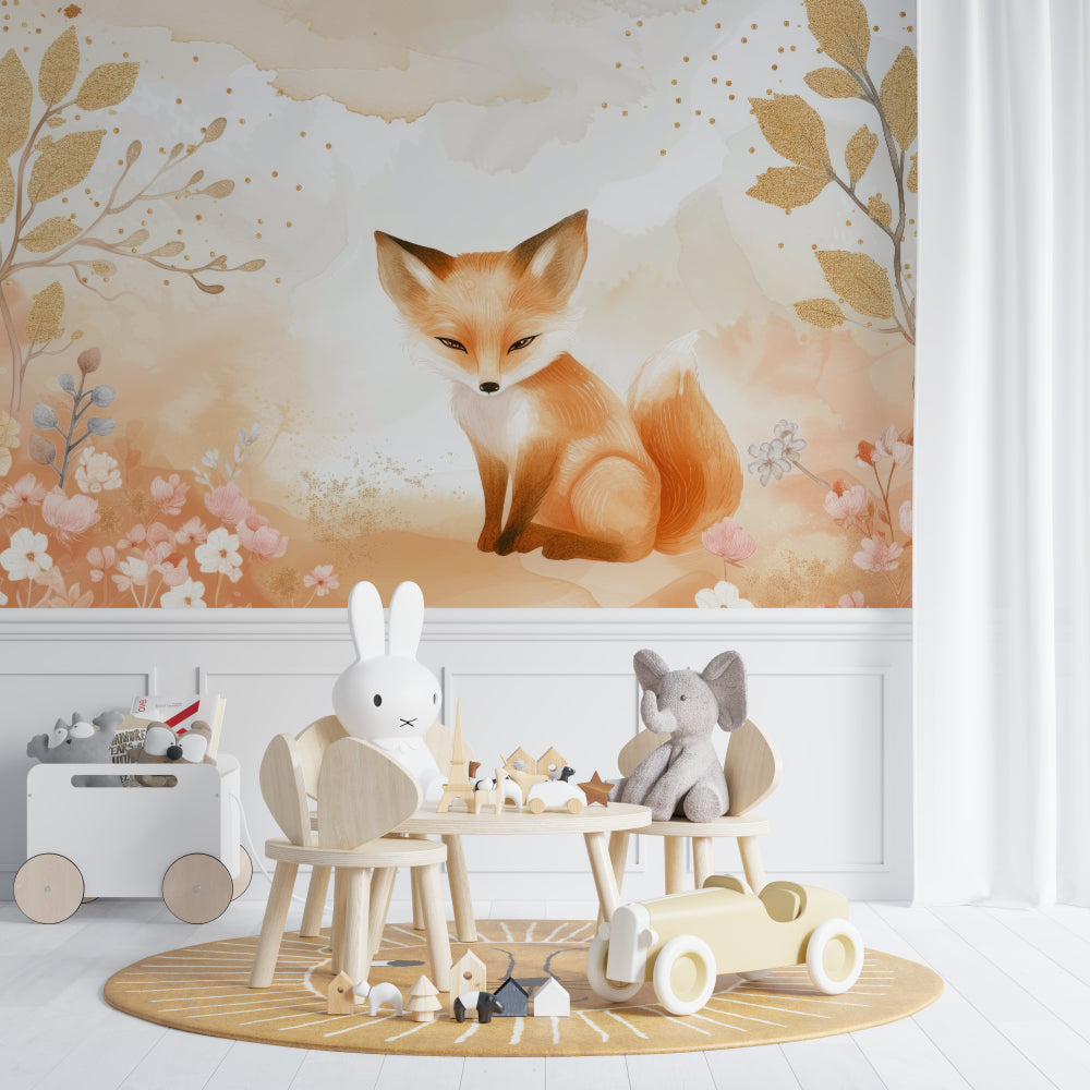 Forest animal wallpaper brightening a modern playroom with natural light