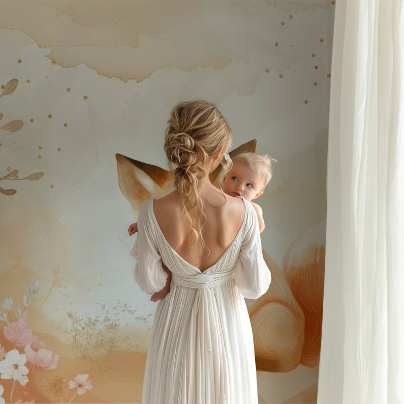 Woodland fox mural adding warmth to a minimal nursery design