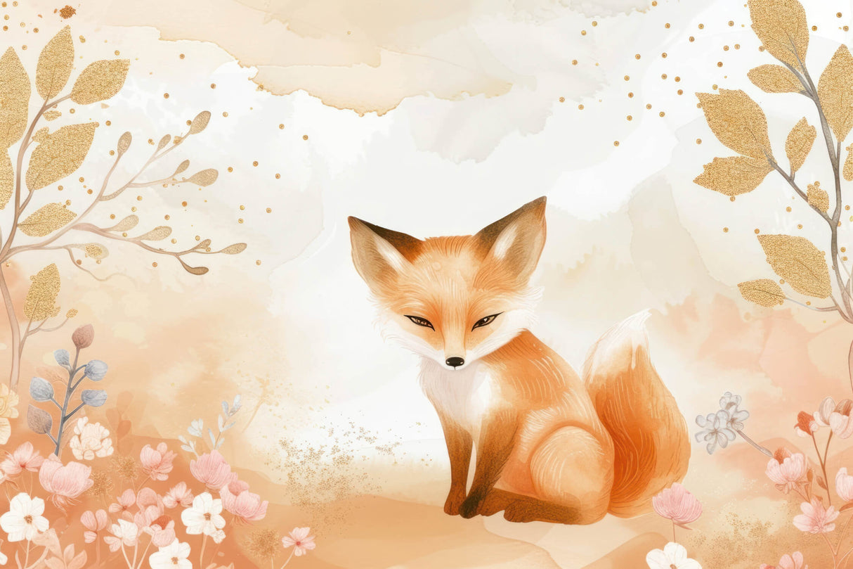 Fox and golden florals design file showing intricate pattern details and color palette