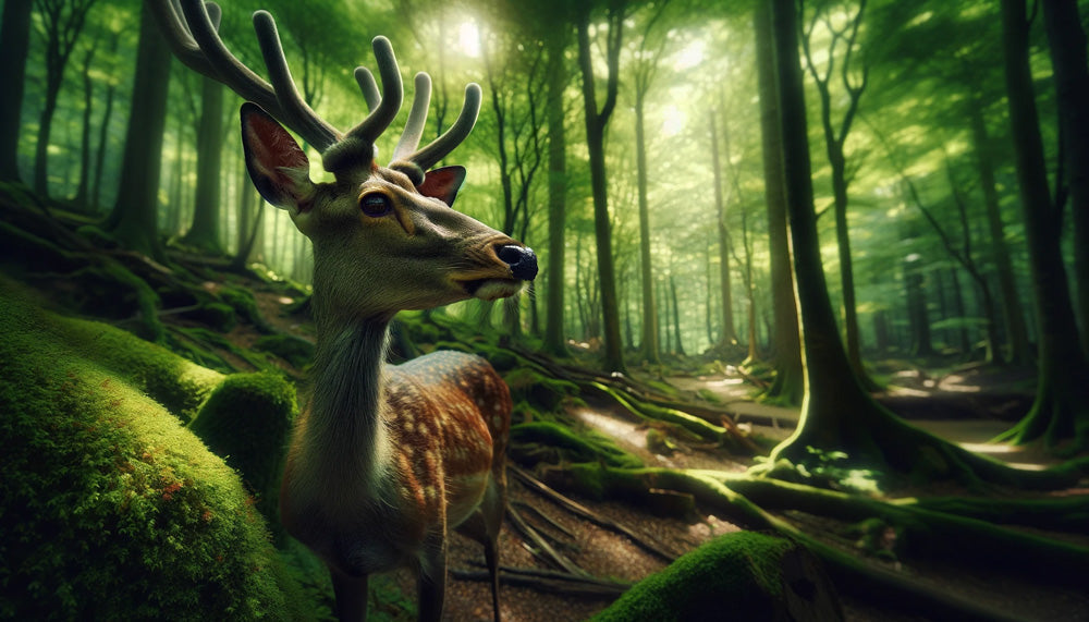 Majestic deer forest wallpaper design file showing detailed misty woodland scene
