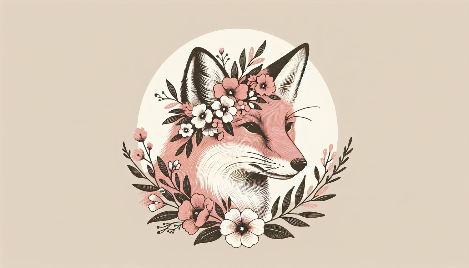 Forest Animal Wallpaper design file showing detailed pink fox illustration with delicate floral crown pattern