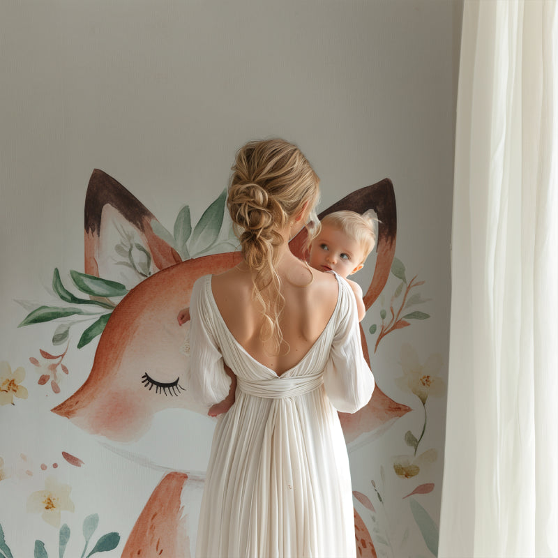 Fox nursery wallpaper creating calm atmosphere in modern children's bedroom
