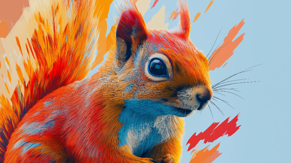 Artistic Squirrel Wallpaper design file showing vibrant orange and blue color palette