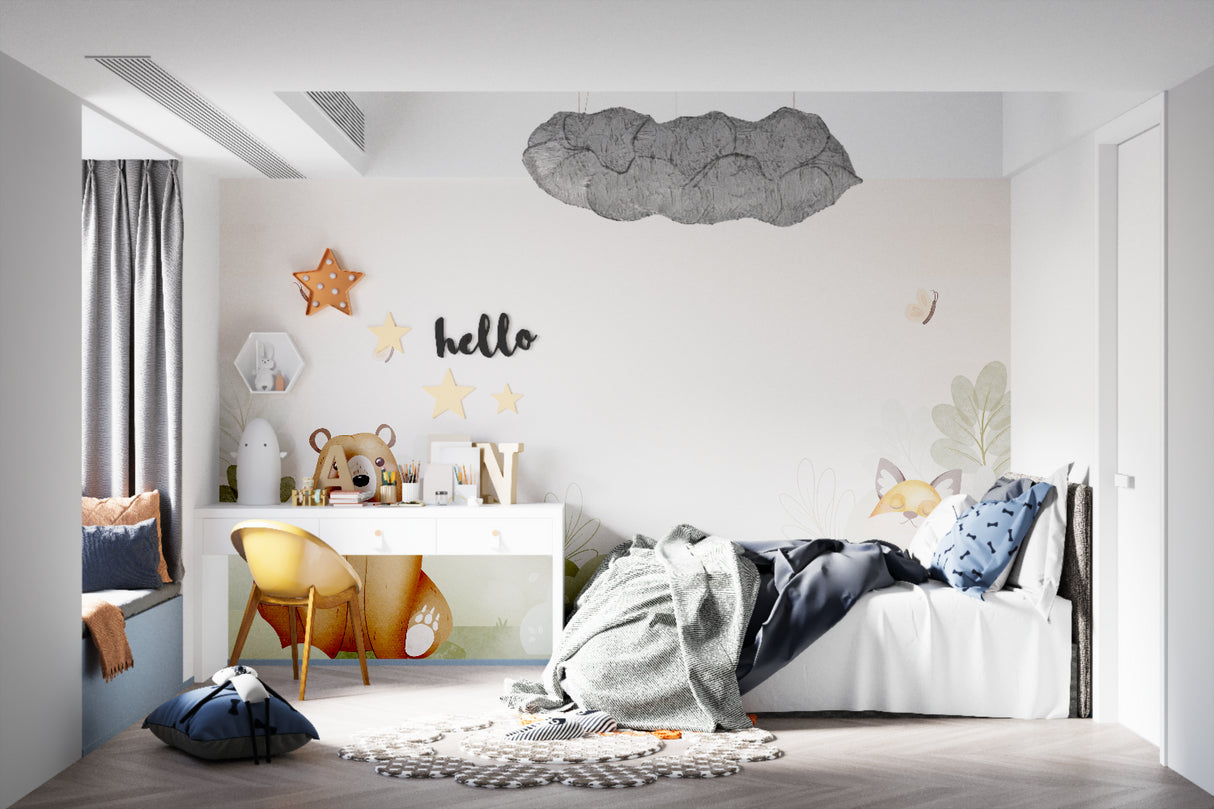 Woodland Nursery Wallpaper creating magic in baby's reading nook