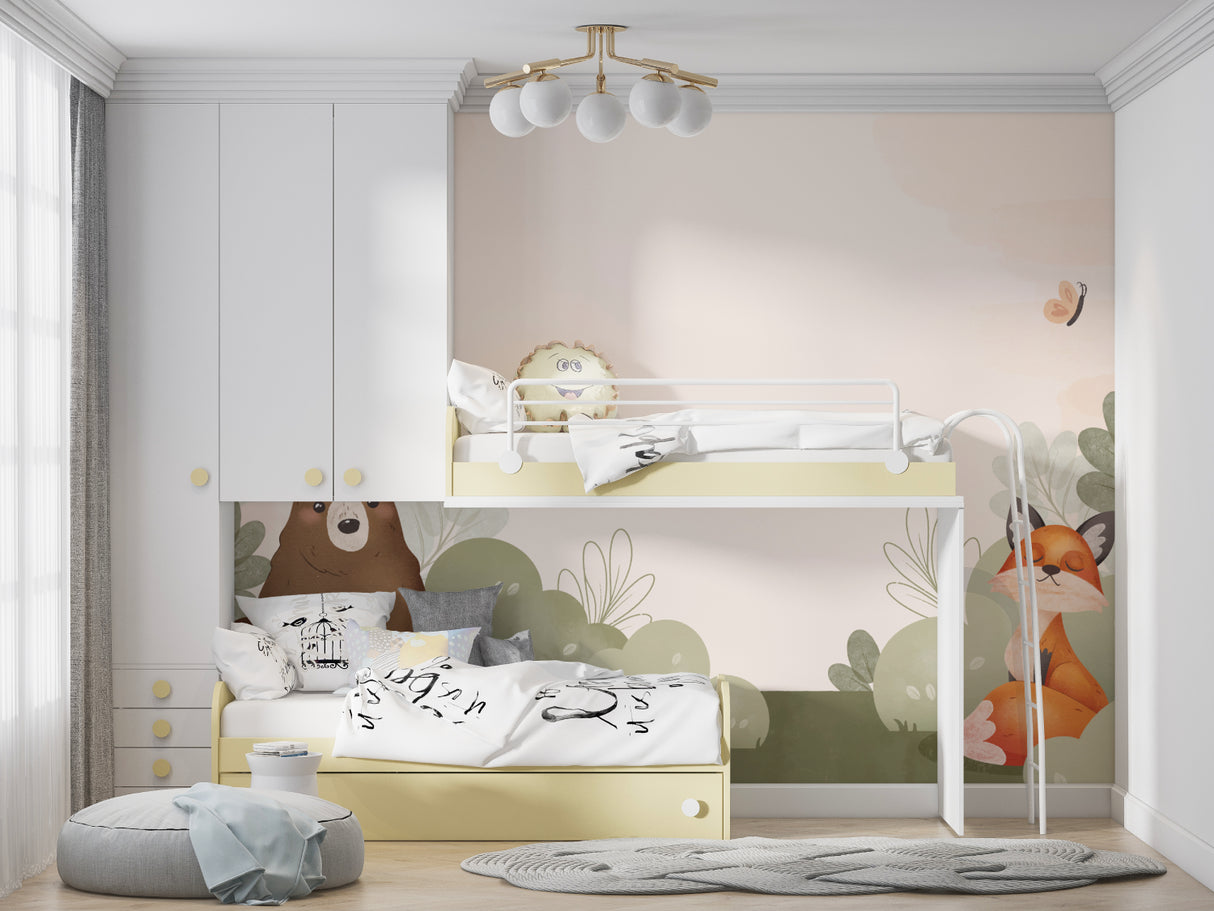 Bear and Fox Wallpaper bringing joy to playroom setting