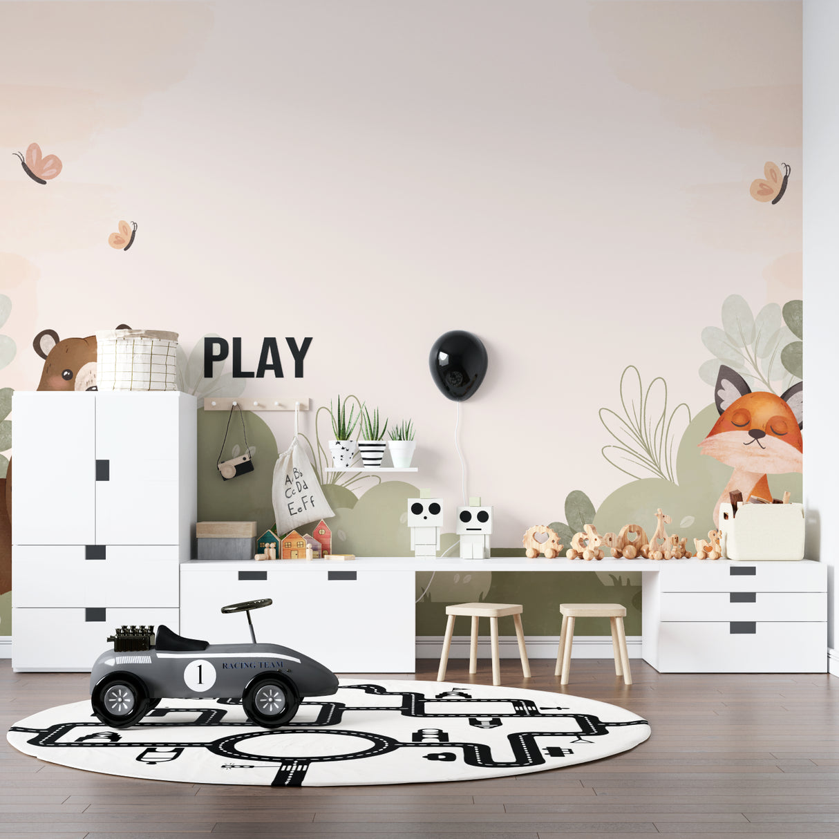 Woodland Animal Design in modern family room space