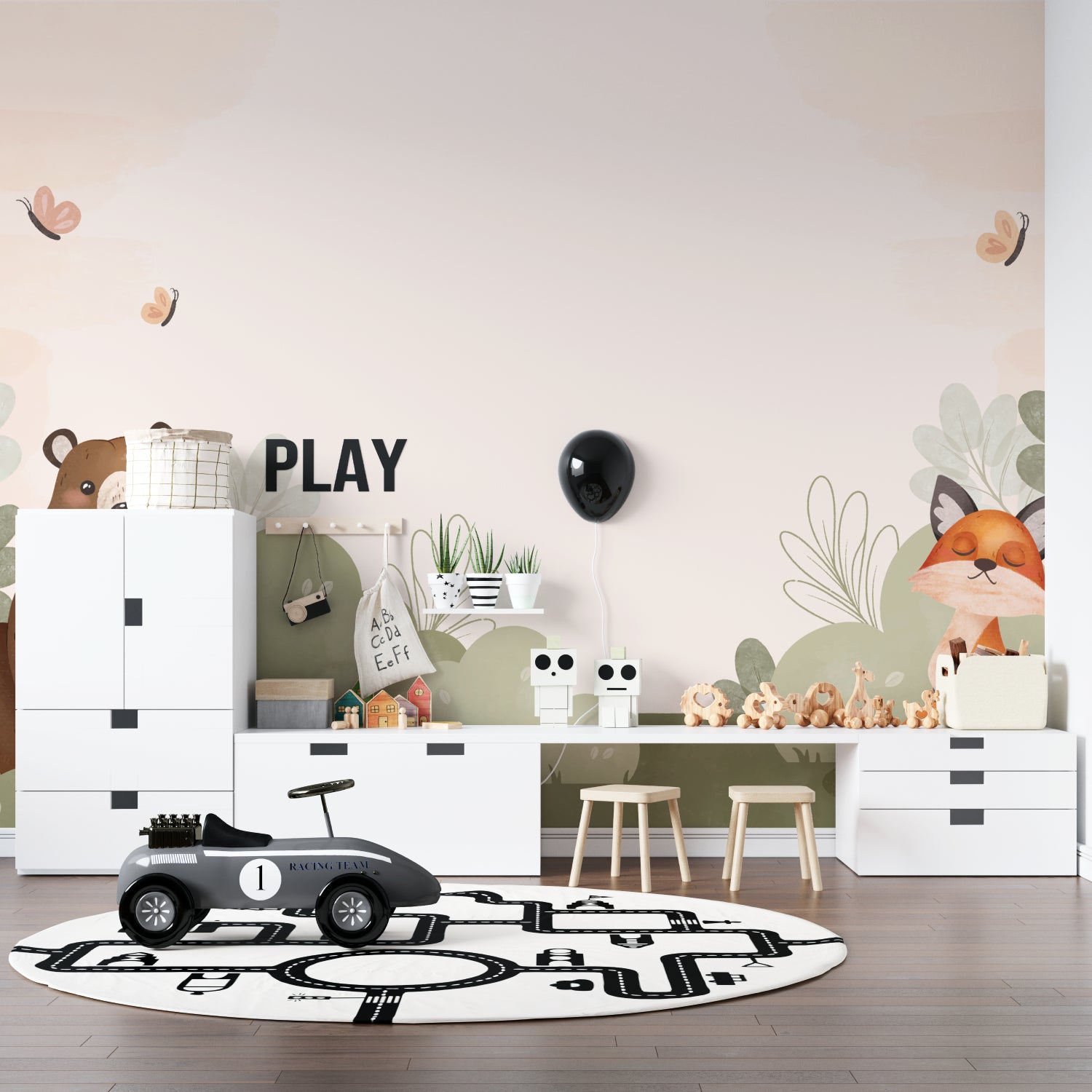 Woodland Animal Design in modern family room space