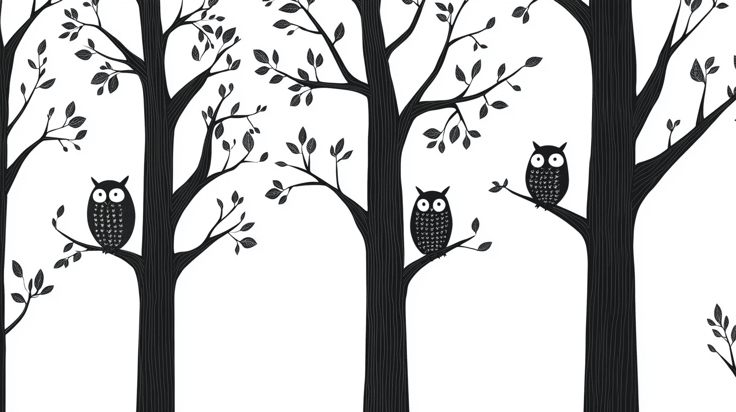 Design file showing intricate black and white owl and tree pattern